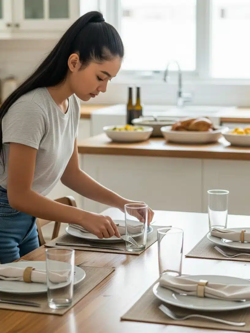 jeune fille de 17 ans préparant le repas