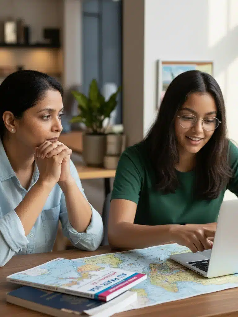 lycéenne présentant son projet au pair aux usa à sa mère